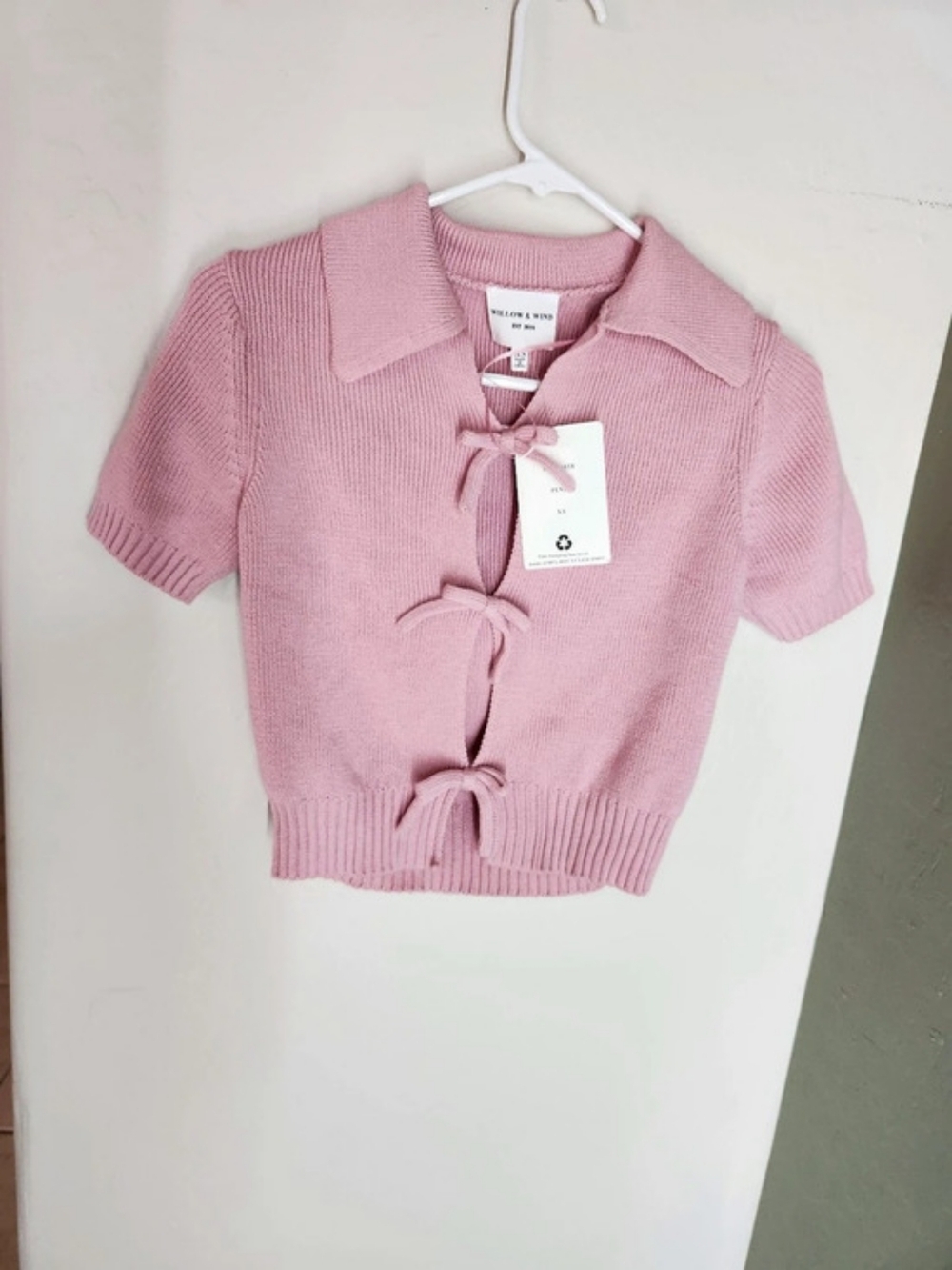 Willow & Wyatt Pink Tie-Front Knit Top Size XS NWT